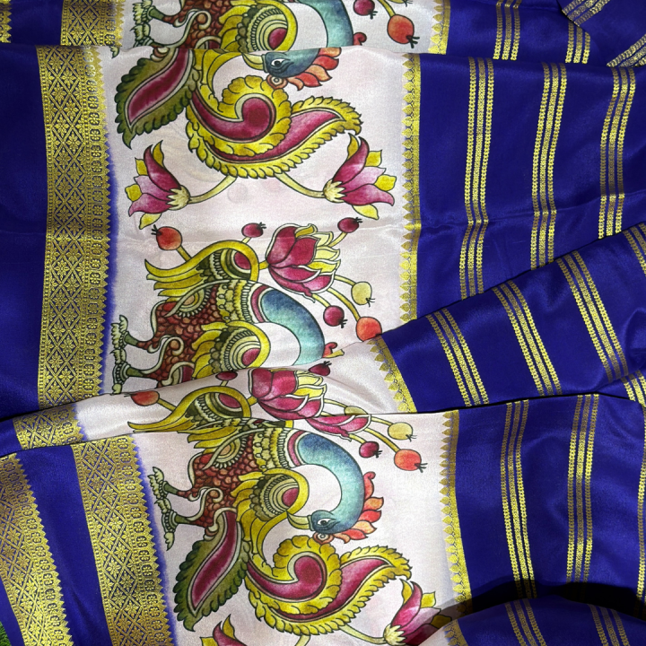 Royal Purple Saree with Kalamkari Peacock Pallu