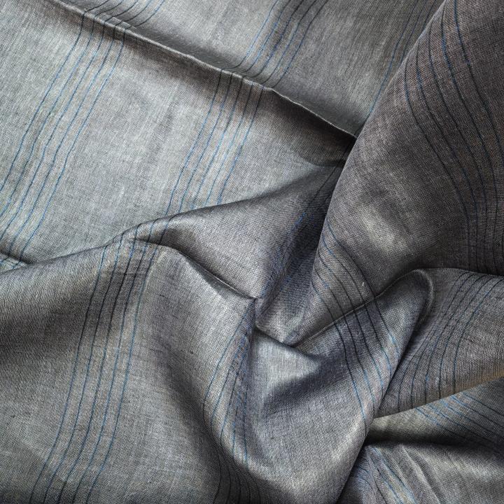 Charcoal Grey & Silver Linear Linen Saree