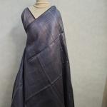 Charcoal Grey & Silver Linear Linen Saree