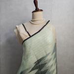 Sage Green & Black Ikat Chevron Linen Saree