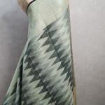 Sage Green & Black Ikat Chevron Linen Saree
