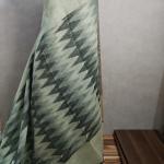 Sage Green & Black Ikat Chevron Linen Saree