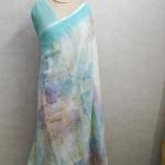 Cyan & Multicolour Abstract Floral Linen Saree