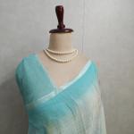 Cyan & Multicolour Abstract Floral Linen Saree