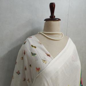 Multicolour Butterfly Print Linen Saree