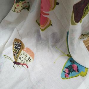 Multicolour Butterfly Print Linen Saree