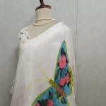 Multicolour Butterfly Print Linen Saree