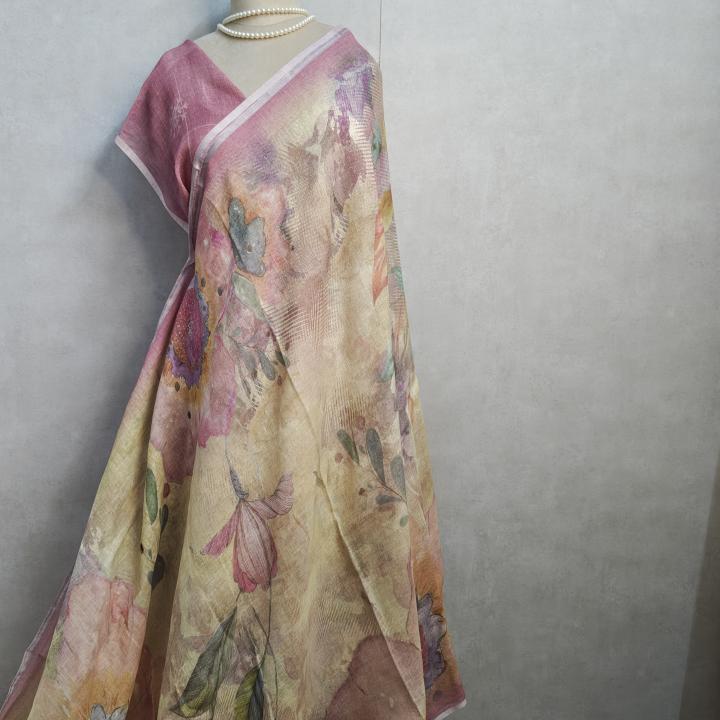 Gilded Floral lenin Saree