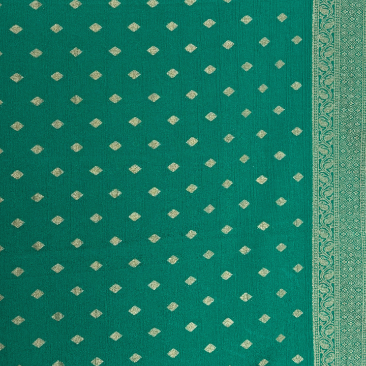 Emerald Green Floral Semi-Banarasi Saree