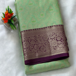 Seafoam Green Semi-Silk Saree with Royal Purple Floral Border